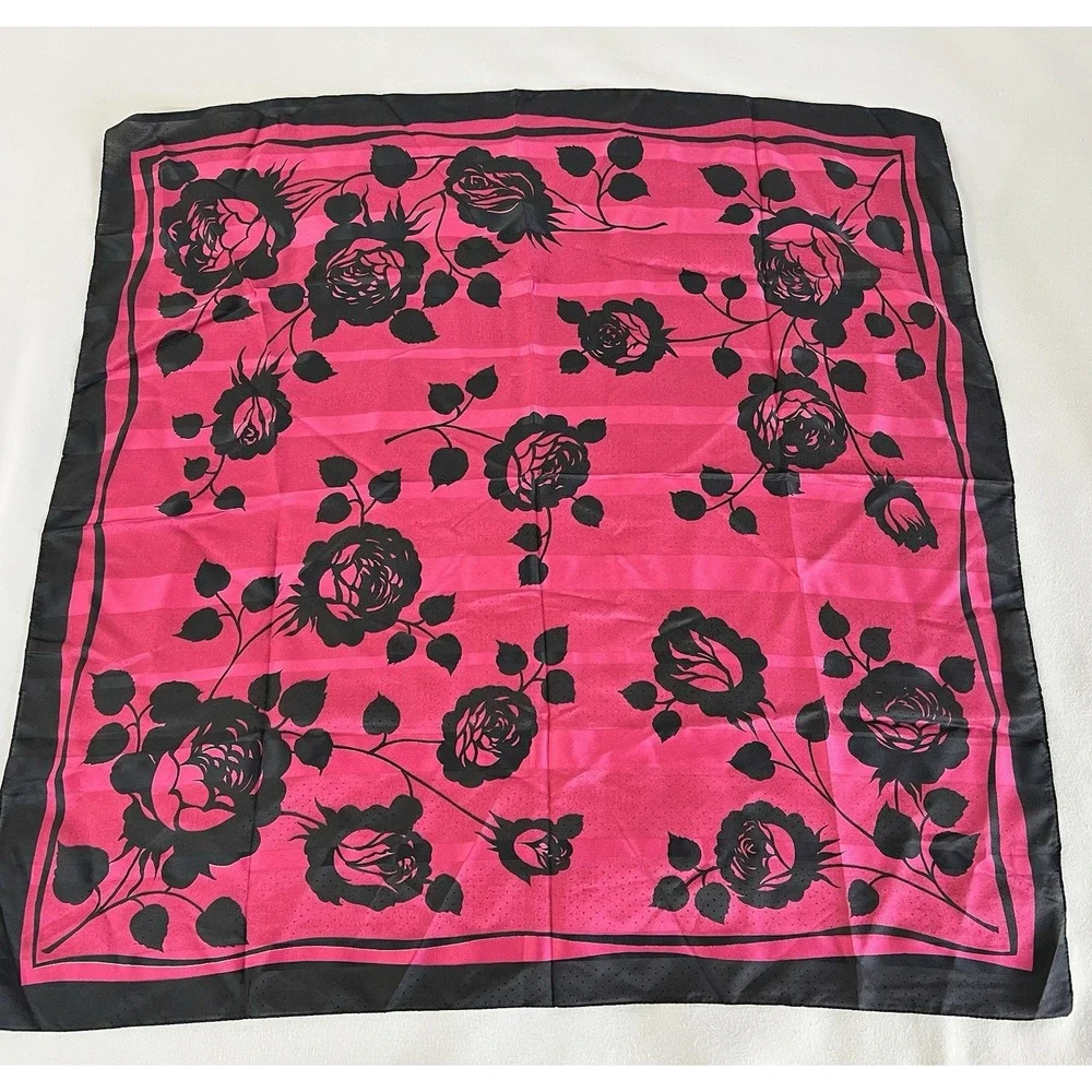 Vintage‎ Made In Italy Square Scarf Hot Pink Floral 100% Polyester  30